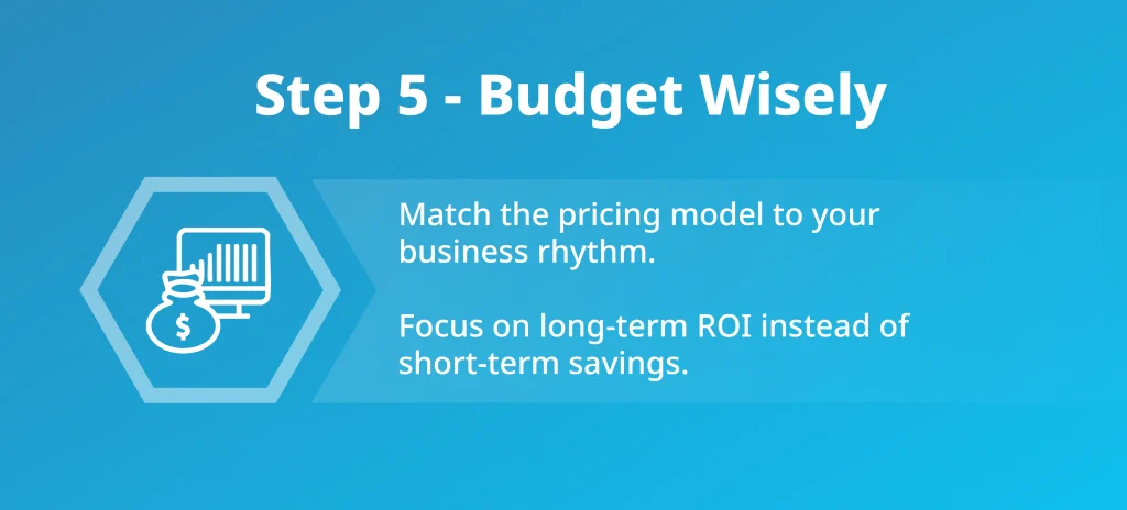 Infographic step five showing how to choose the right MSP pricing model for long-term ROI.