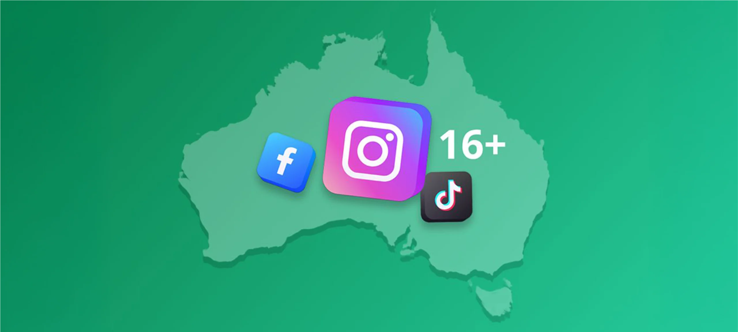 Australia under-16 social media ban shown on map with major platforms and age restriction indicator
