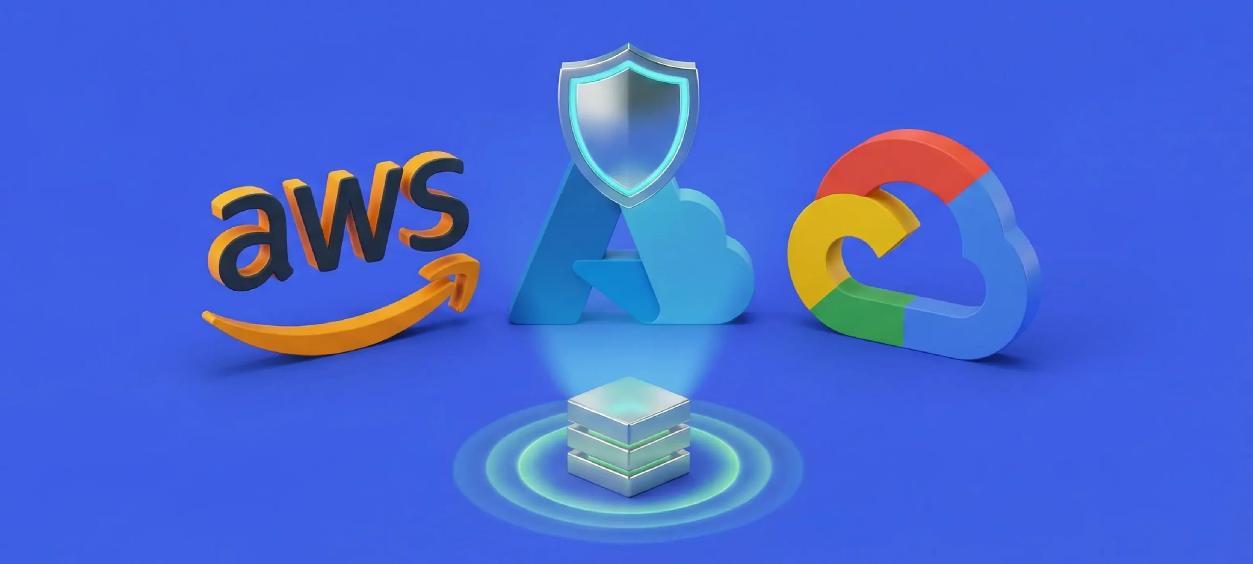 AWS Azure and GCP cloud security comparison illustration showing multi-cloud infrastructure and governance