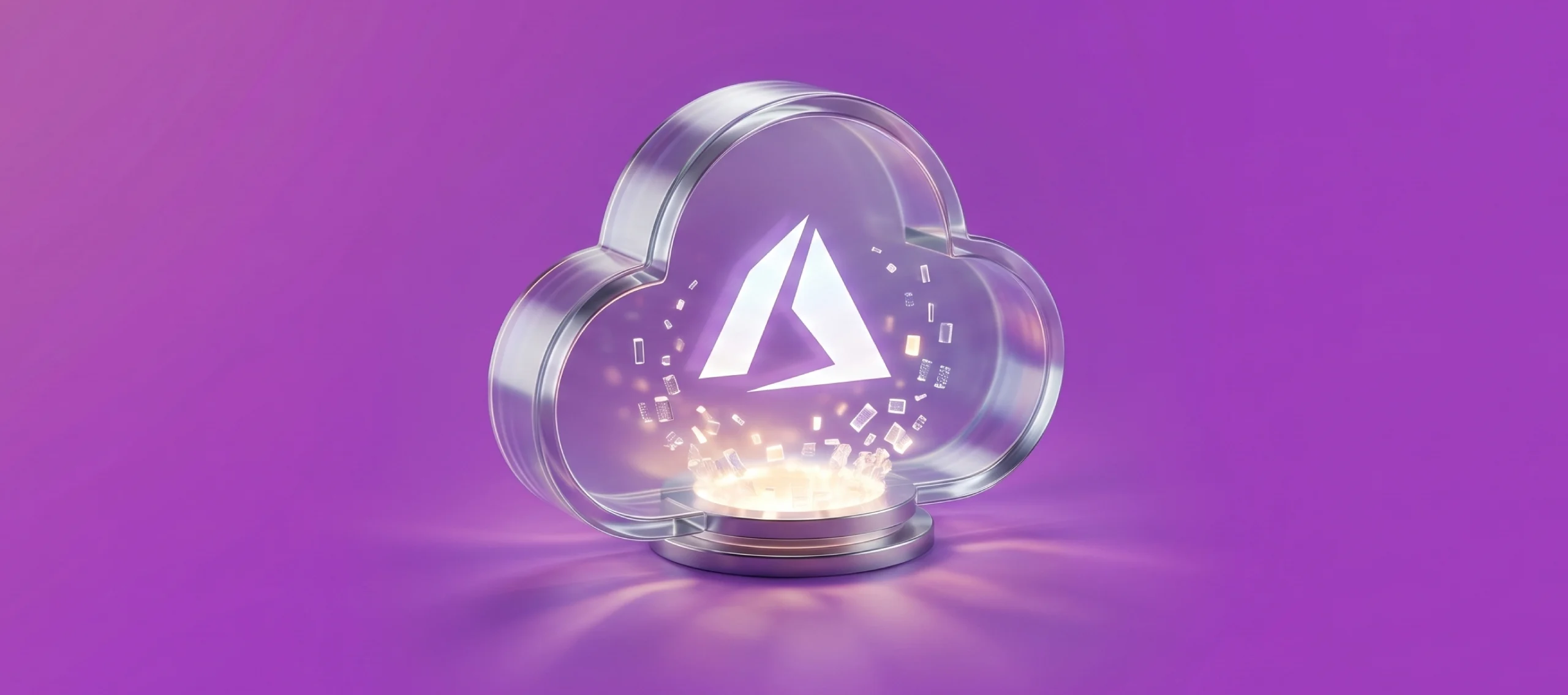 Azure cost management illustration with Azure logo inside a glass cloud on purple background