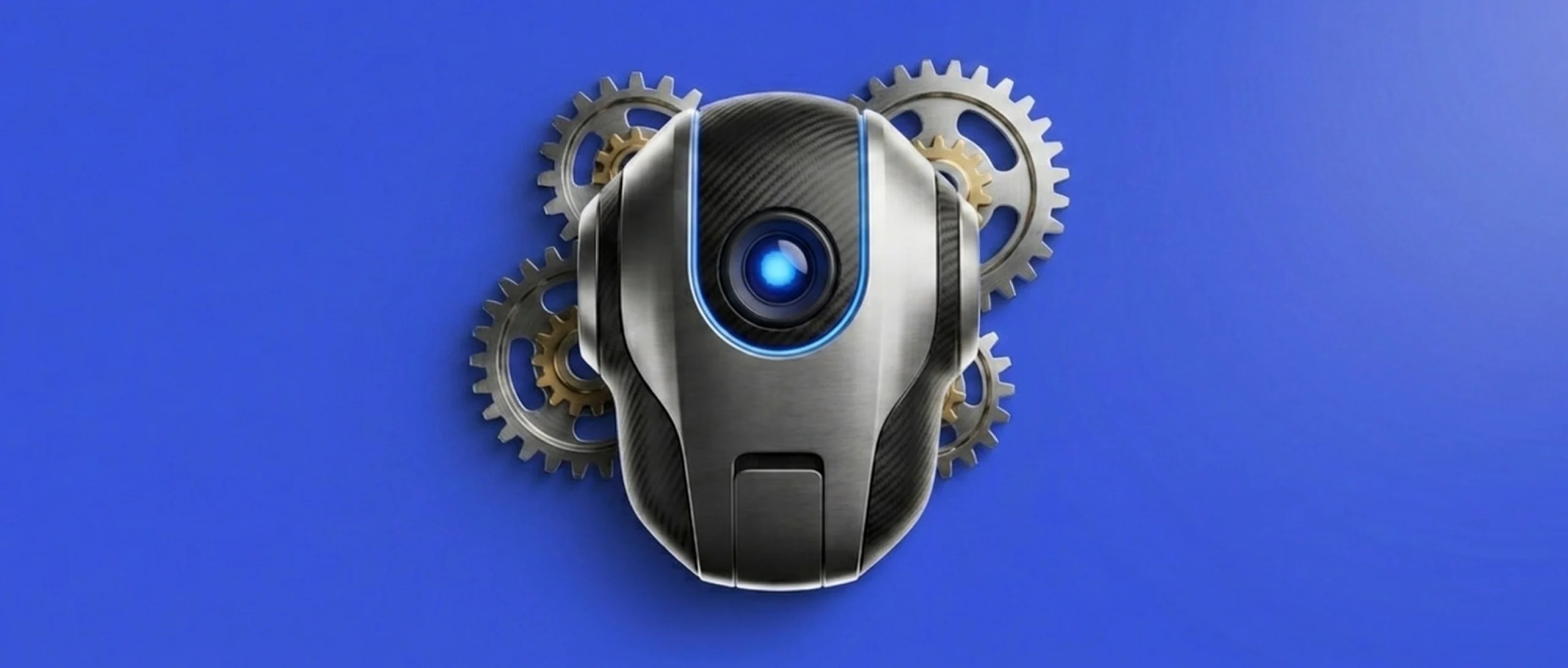 Autonomous AI agent represented as a carbon-fibre robot head surrounded by mechanical gears, symbolising production-grade AI agent infrastructure