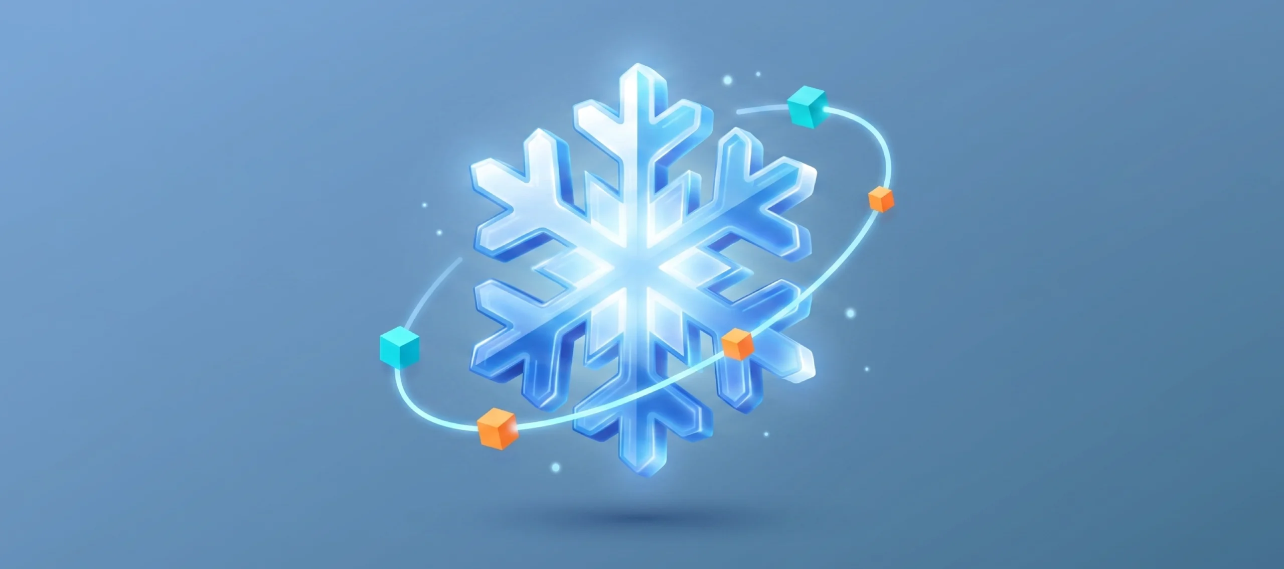 Cover image for a CTO's guide to Snowflake, a glowing 3D snowflake orbited by data cubes