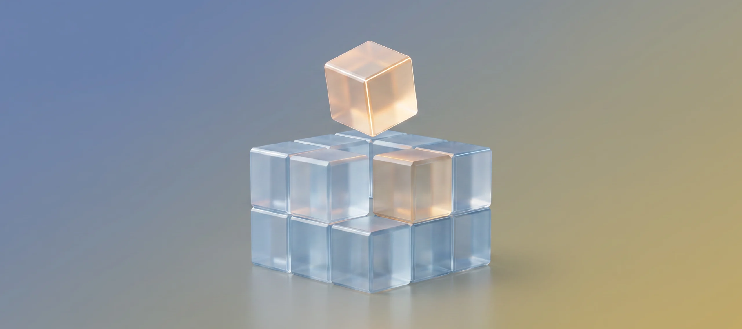 Proof of concept concept image showing one glowing cube separating from a block of clear cubes, representing testing the riskiest assumption first