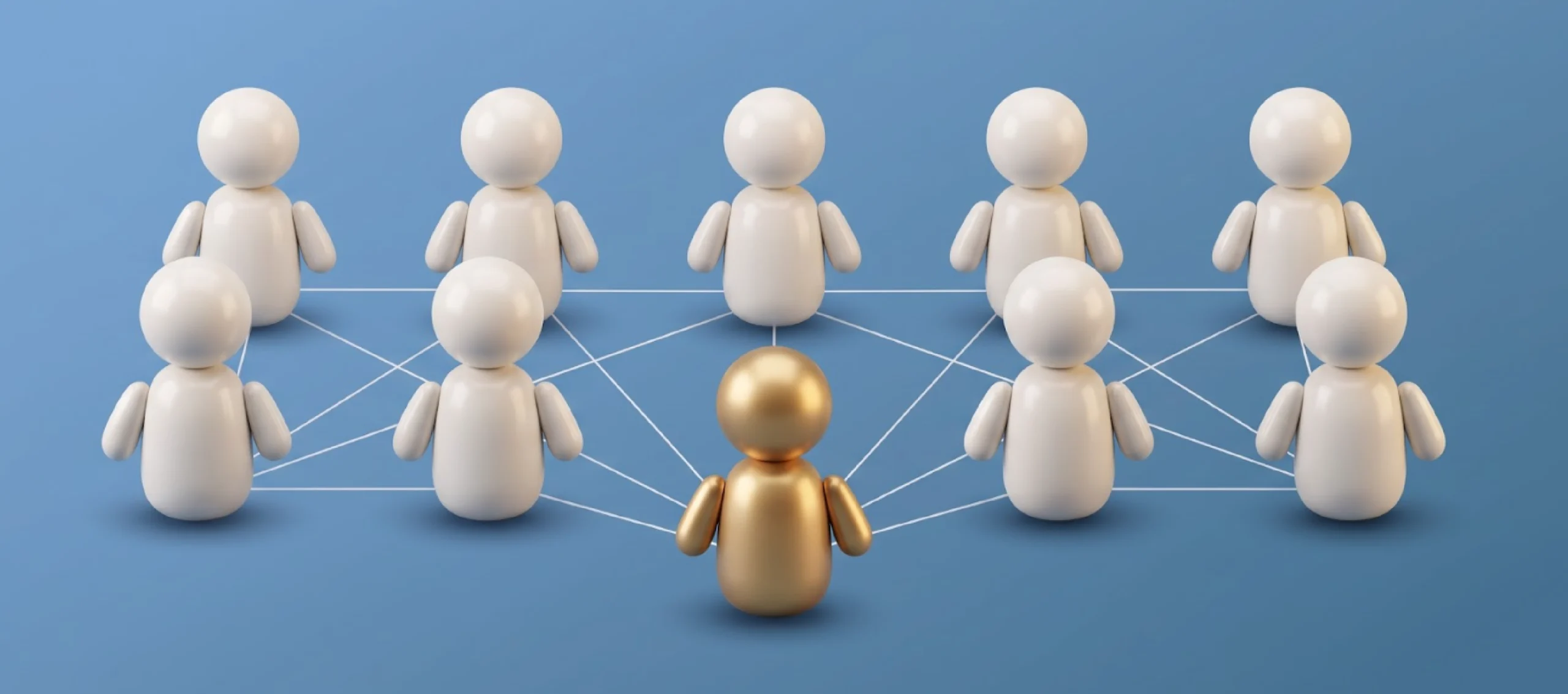 Gold figure linked to a network of white figures, representing agentic AI development companies compared