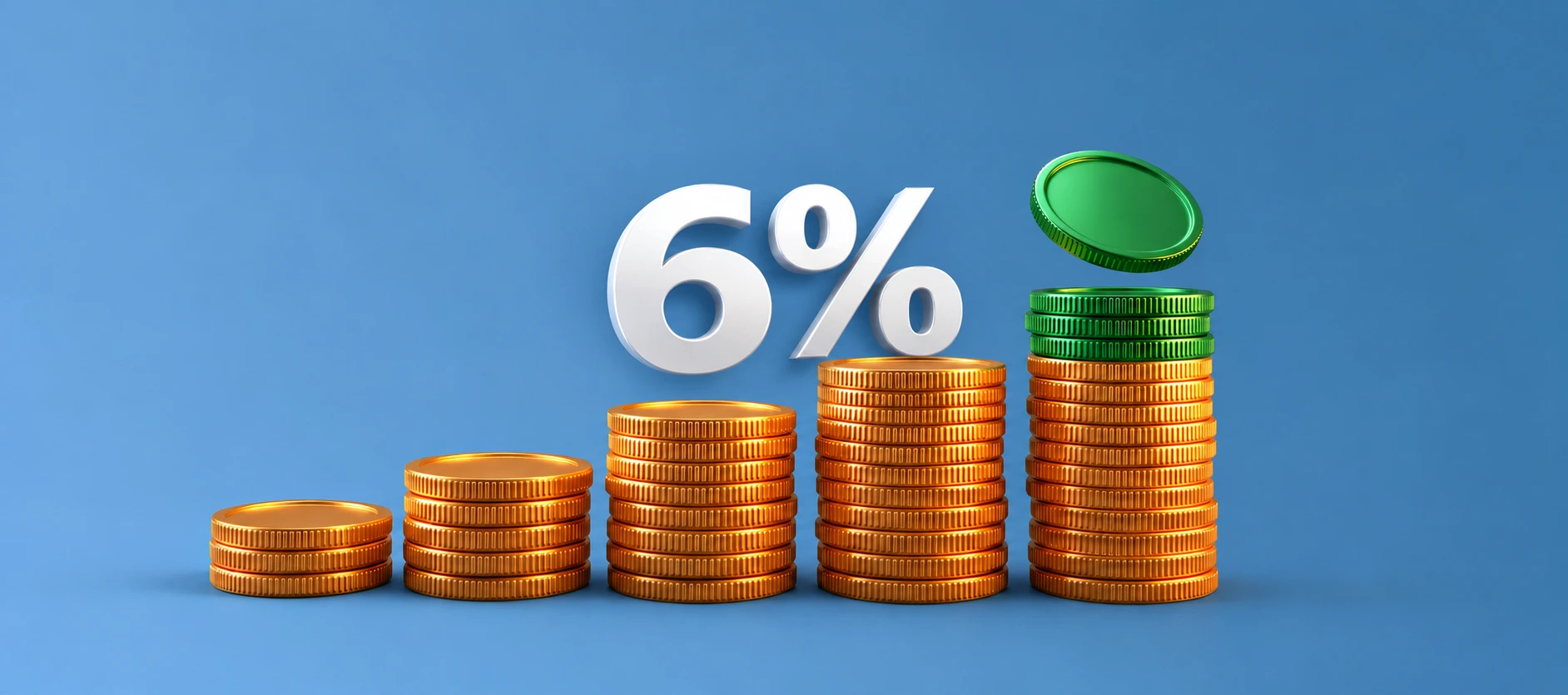 Rising coin stacks with a 6% label, showing the share of firms that profit from AI maturity and transformation