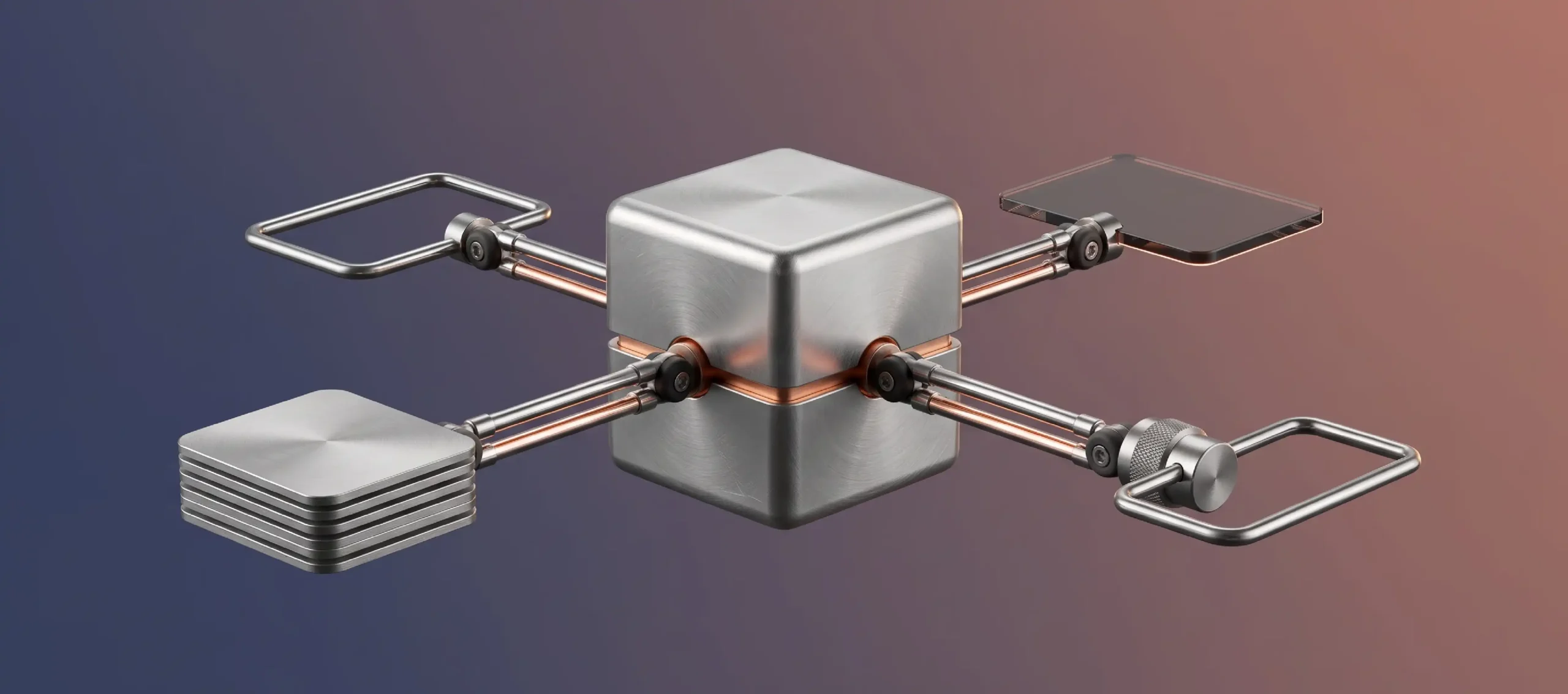 Agentic process automation illustrated as a central steel orchestration cube connected to tools, memory and data components