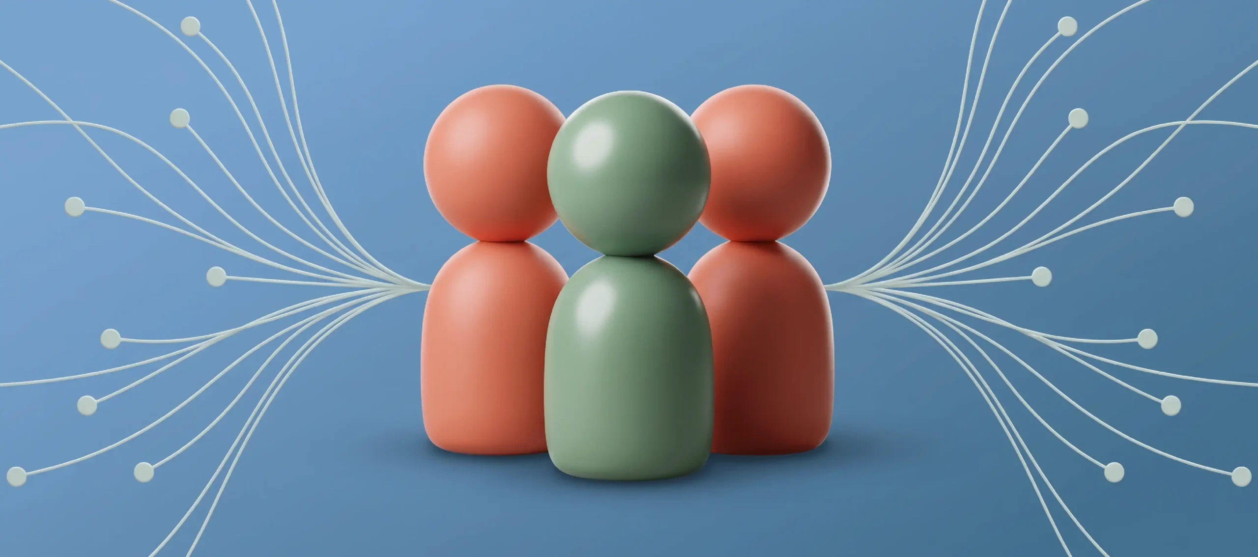 Three figures representing a lean team building an AI engineering capability, linked by network lines